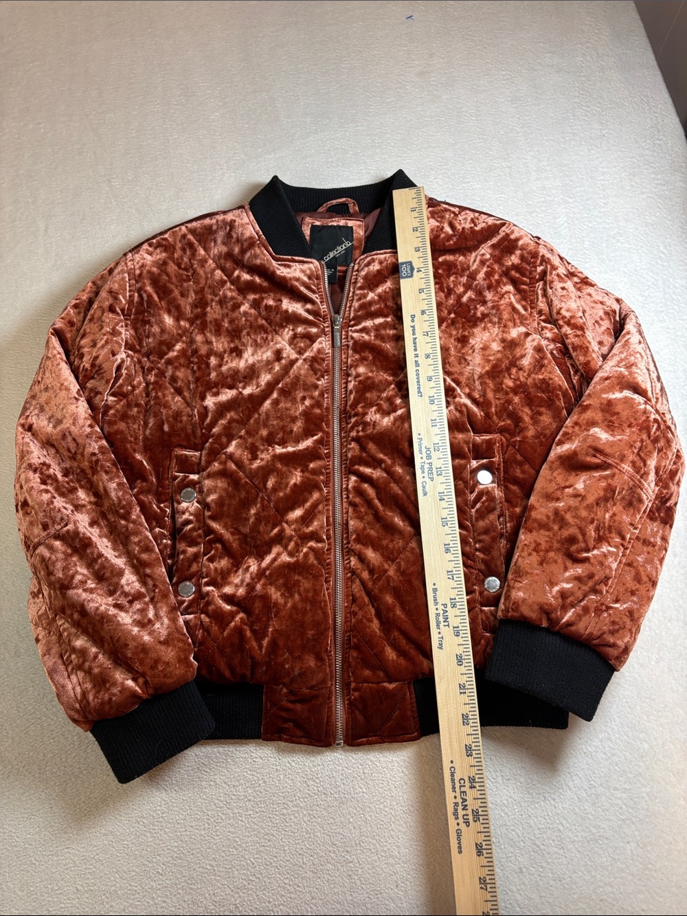 Collection B Rust Velvet Quilted Bomber Jacket